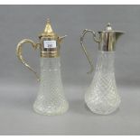 Two Epns mounted and glass claret jugs, (2)