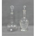 Two Globe and Shaft etched glass decanters with stoppers, tallest 29cm, (2)