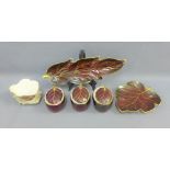 Collection of Rouge Royale leaf moulded Carlton Ware to include three pots with covers, a small bowl