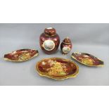 Collection of Carlton Ware Rouge Royale to include three 'Mikado' patterned dishes, a ginger jar and