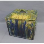 Scottish pottery rectangular bread bin and cover with handles to side, 28cm high