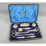 Late Victorian silver eight piece manicure set, in fitted box, Birmingham 1900
