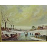 Early 20th century School 'Winter Skating' Oil-on-Canvas Signed indistinctly, in a giltwood frame,