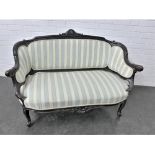 Mahogany framed settee with upholstered back and seat, 85 x 130cm