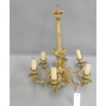 19th century gilt brass six branch chandelier light fitting, 50cm long (a/f)