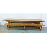 Oak trencher table together with a pair of benches, 75 x 305, (3)