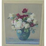John E. Foster 'Red and White Roses' Watercolour, Signed, in a glazed giltwood frame, with a Royal