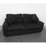 Contemporary black upholstered three seater sofa, 100 x 222cm
