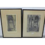 Pair of framed etchings, to include York, Alphege Brewer, and The Interior of St. Giles Cathedral,