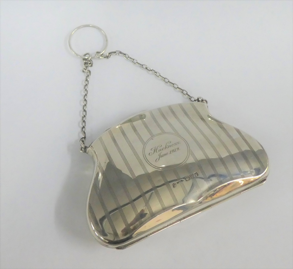 George V silver purse / bag, with brown leather lining, Chester 1918, 99 grams