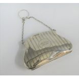 George V silver purse / bag, with brown leather lining, Chester 1918, 99 grams