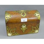 Victorian burr walnut tea caddy, the domed top with brass and ivory mounts, 23 x 16cm