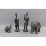 Pair of carved African hardwood figures, tallest 26cm, together with an African carved hardwood