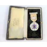 George V silver and enamel Royal Masonic Institution For Girls fob medallion with ribbon, hallmarked