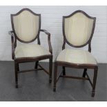 Mahogany shield back open armchair with upholstered seat and back together with a matching side