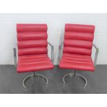 Pair of chrome and red vinyl open armchairs, 114 x 70cm (2)