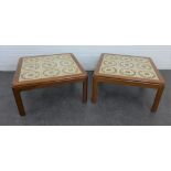 Pair of retro teak tile top lamp / side tables, 38 x 72, (2)