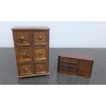 Hardwood six drawer cabinet together with another, 56 x 37cm (2)