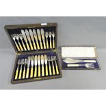 Epns fish knives and forks, in a fitted canteen with silver collars, Sheffield 1924 together with
