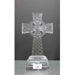 Iona style glass cross on rectangular plinth base, 26cm