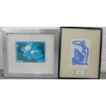 Two framed prints to include Henri Matisse and another, in glazed frames, largest 11 x 16cm