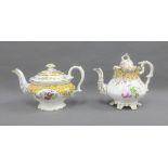 Two English porcelain floral patterned teapots, tallest 20cm, (2)