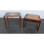 Teak side table with tiled top, together with another, 42 x 55cm, (2)