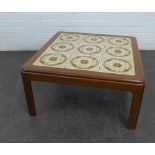 Retro teak coffee table with tiled top, 38 x 75cm