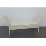 Contemporary white painted window seat with Bergere ends and loose cushion seat, 80 x 168cm