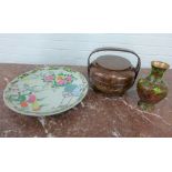 Mixed lot to include a chinoiserie charger, lacquered box / tub and cloisonne vase (3)