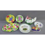 Mixed lot to include Portmeirion plates, fruit moulded table wares, a hen-on-nest and a Worcester
