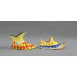 Two Coalport bone china shoes to include the Pied Piper and Aladdin, 10cm long, (2)