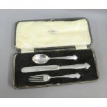 Silver christening set, Sheffield 1951, comprising spoon, knife and fork, in a fitted case (3)