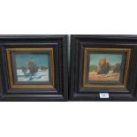 Milovanovic, companion pair of landscape oil-on-canvas boards, signed, 13 x 13cm