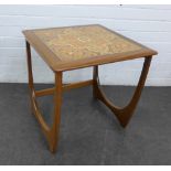 Teak side table with tiled top, 52 x 50cm