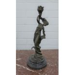 Bronze Art Nouveau female figure on a circular plinth base, signed Milo, 34cm high