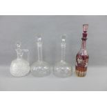 Pair of 19th century Globe and Shaft etched glass decanters with stoppers, a hobnail cut decanter