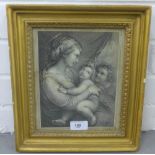 The Virgin Child and St. John, engraved print in an ornate giltwood frame, 18 x 21cm