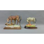 Two horse figure groups to include Aynsley Mastercraft and Capodimonte, both on wooden plinth bases,