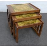 Teak nest of three tables with tiles to the top, 51 x 60cm (3)