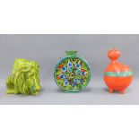 Schramberg retro green glazed moon flask vase, together with a green glazed Lion money bank and an