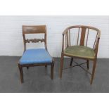 Mahogany and inlaid chair together with a low side chair, 75 x 70cm (2)