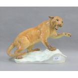 Beswick pottery Mountain Lion model No.1702, with printed backstamps, 31cm long