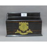 Coromandel brass mounted letter rack, 15 x 24cm
