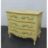 French style painted chest, the serpentine top above three long drawers, 88 x 101cm