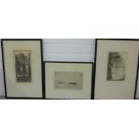 Three framed etched prints to include West Sands by Jackson Simpson, Edinburgh Castle from Vennel by