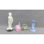 Mixed lot to include a Wedgwood candlestick, Coalport figure and a white faux hardstone figure of