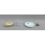 Mixed lot to include a Royal Copenhagen porcelain trinket dish of a Lily Pad with a Frog, glass