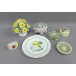 Mixed lot to include a Spode 'Country Lane' patterned plate, floral encrusted posy, Wedgwood trinket