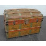 Vintage brass bound trunk with dome top, 52 x 78cm